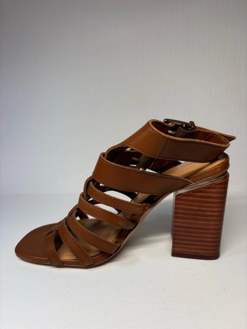 Vince Camuto Cognac Brown Gladiator Block Heel Sandals Buckle Strap Heels Size 6